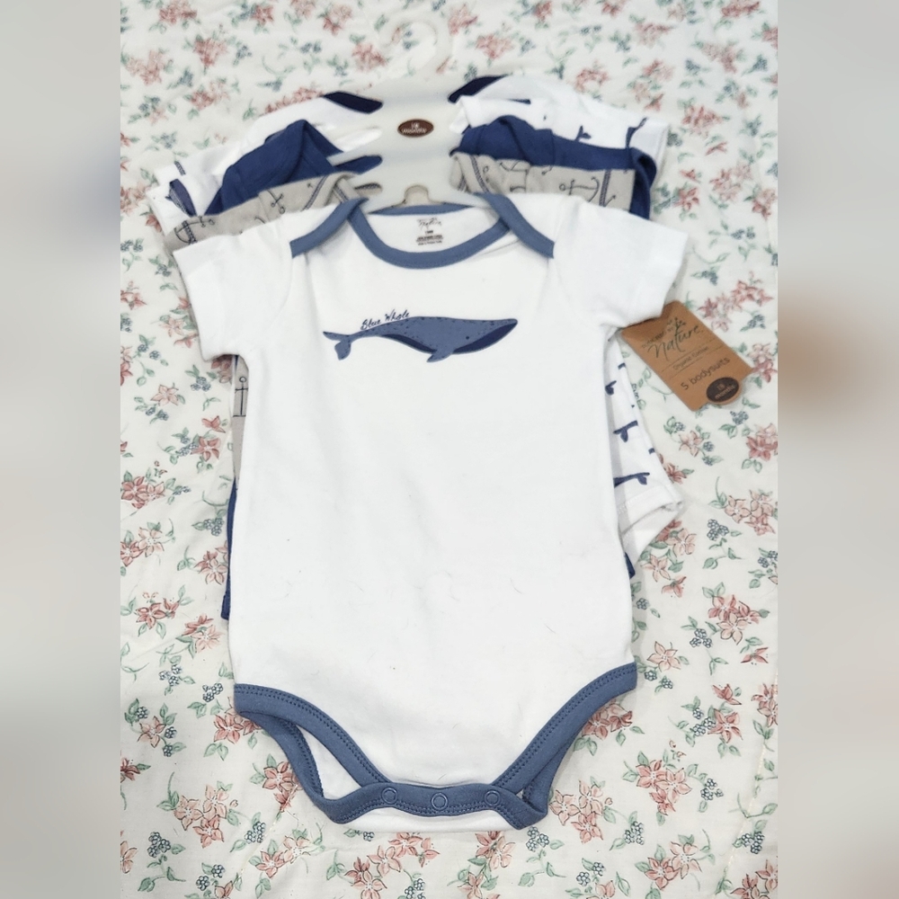 Touched by Nature, organic cotton - 5 bodysuits, short sleeves